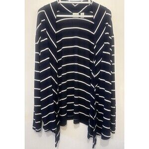Zenergy Chico's 3 XL Open Front Cardigan Sweater Navy Blue White Striped